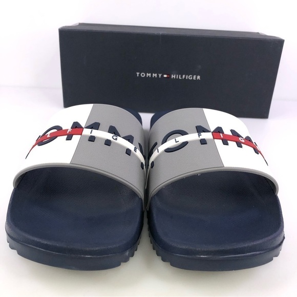 Tommy Hilfiger Men\'s Rafael Color Block Pool Slides in White/Gray Shoes main image 4